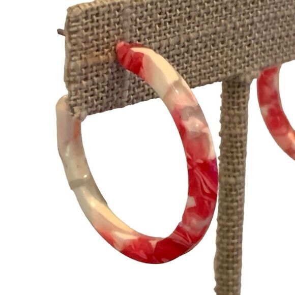 Swirled Pink & White Marbleized Acetate Sustainably Made Hoop Handmade Earrings - Picture 7 of 11